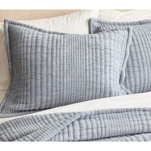 NEW Quince Set of 2 Standard Pillow Shams Organic Cotton Channel Stitch Blue